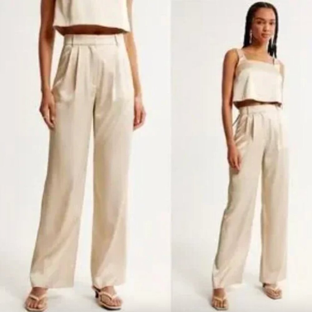 Satin tailored wide leg pant